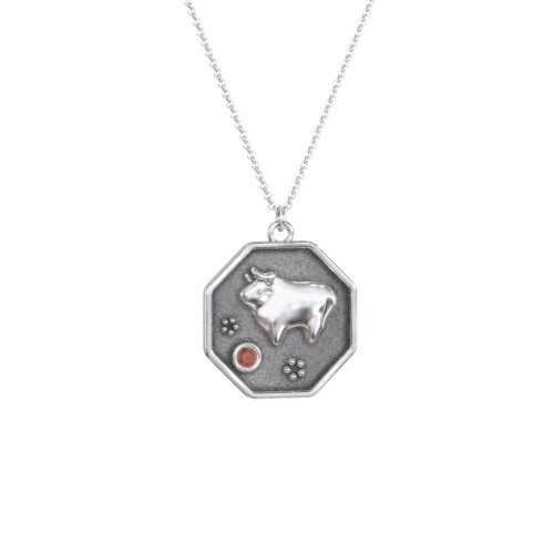 Year of the Ox Engravable Zodiac Medallion Necklace – Sterling Silver with Garnet