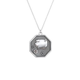 Year of the Pig Engravable Zodiac Medallion Necklace in 925 Sterling Silver with Smokey Quartz