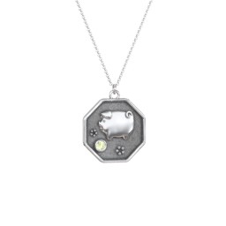 Year of the Pig Engravable Zodiac Medallion Necklace in 925 Sterling Silver with Peridot