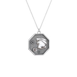 Year of the Rabbit Engravable Zodiac Medallion Necklace in 925 Sterling Silver with Smokey Quartz