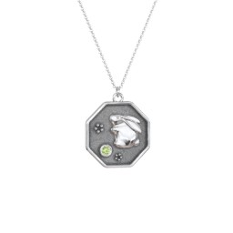 Year of the Rabbit Engravable Zodiac Medallion Necklace in 925 Sterling Silver with Peridot
