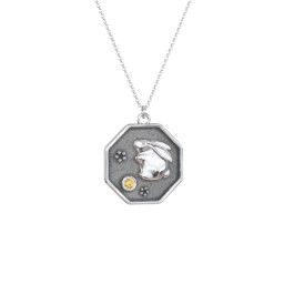 Year of the Rabbit Engravable Zodiac Medallion Necklace in 925 Sterling Silver with Citrine