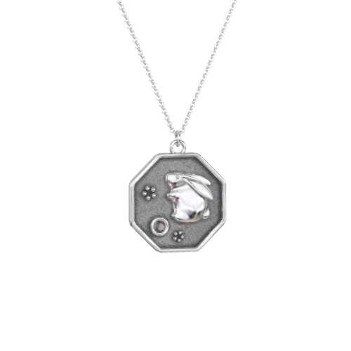 Year of the Rabbit Engravable Zodiac Medallion Necklace – Sterling Silver with Smokey Quartz