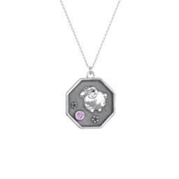 Year of the Ram Engravable Zodiac Medallion Necklace in 925 Sterling Silver with Amethyst