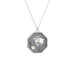 Year of the Ram Engravable Zodiac Medallion Necklace in 925 Sterling Silver with Peridot