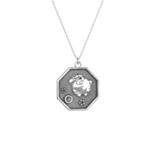 Year of the Ram Engravable Zodiac Medallion Necklace – Sterling Silver with Smokey Quartz