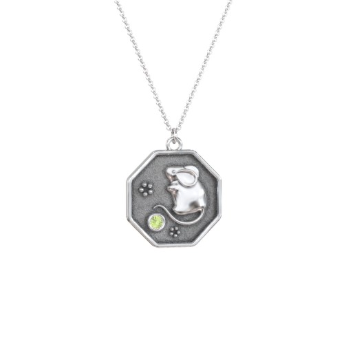 Year of the Rat Engravable Zodiac Medallion Necklace – Sterling Silver with Peridot