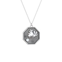 Year of the Rooster Engravable Zodiac Medallion Necklace in 925 Sterling Silver with Aquamarine