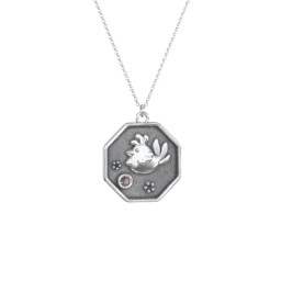 Year of the Rooster Engravable Zodiac Medallion Necklace in 925 Sterling Silver with Smokey Quartz