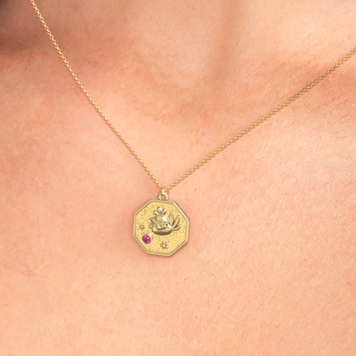 Year of the Rooster Engravable Zodiac Medallion Necklace – Sterling Silver with Smokey Quartz