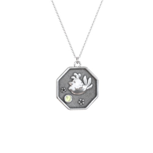 Year of the Rooster Engravable Zodiac Medallion Necklace – Sterling Silver with Peridot