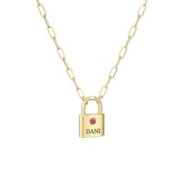 Engravable Lock Necklace with Gemstone