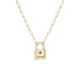 Engravable Lock Necklace with Gemstone