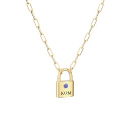 Engravable Lock Necklace with Gemstone
