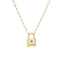 Engravable Lock Necklace with Gemstone