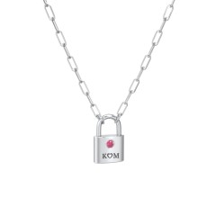 Engravable Lock Necklace with Gemstone – Sterling Silver with Ruby
