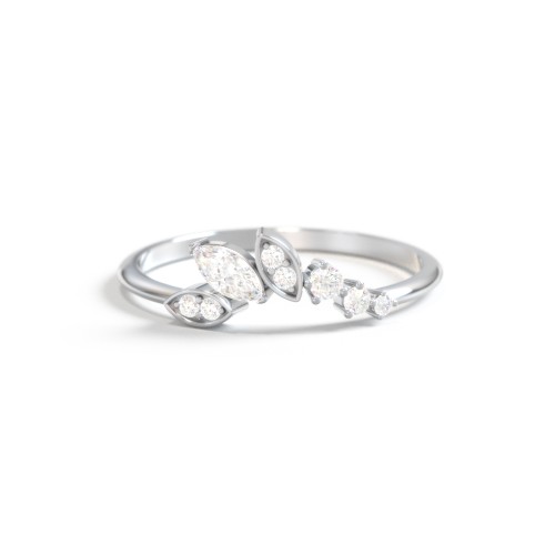 Dainty Marquise Contour Band – 10K White Gold with Diamond