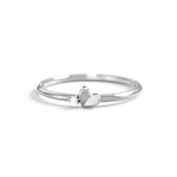 Dainty Folded Heart Ring with Accent in 925 Sterling Silver with Lab Diamond