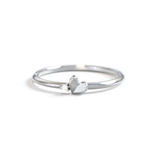 Dainty Folded Heart Ring with Accent – Sterling Silver with Lab Diamond