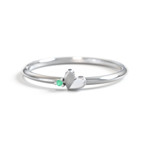 Dainty Folded Heart Ring with Accent – Sterling Silver with Emerald