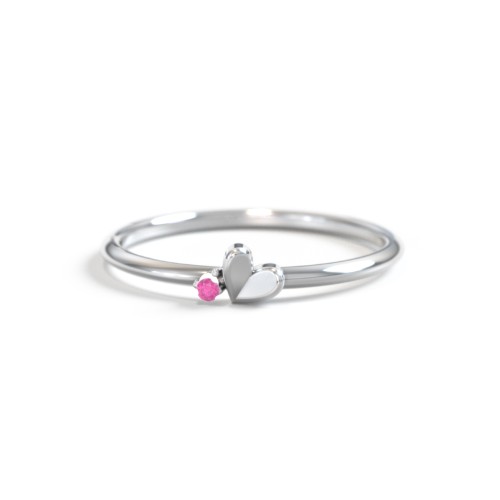 Dainty Folded Heart Ring with Accent – Sterling Silver with Ruby