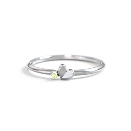Dainty Folded Heart Ring with Accent – Sterling Silver with Peridot