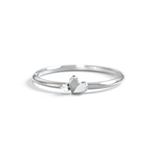 Dainty Folded Heart Ring with Accent – Sterling Silver with Blue Topaz