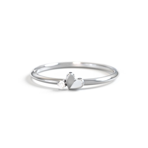 Dainty Folded Heart Ring with Accent – Sterling Silver with White Premium Zirconia