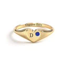 Initial Heart Signet Ring with Gemstone