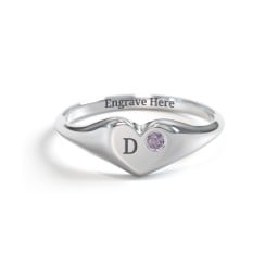 Initial Heart Signet Ring with Gemstone