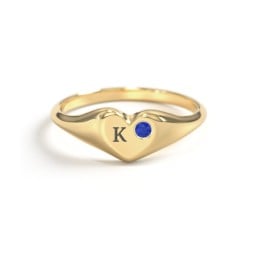 Initial Heart Signet Ring with Gemstone