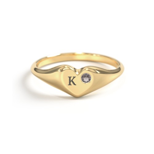 Initial Heart Signet Ring with Gemstone