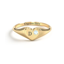 Initial Heart Signet Ring with Gemstone in Vermeil with Blue Topaz