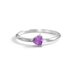Dainty Diagonal Gemstone Heart Ring with Accent