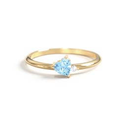 Dainty Diagonal Gemstone Heart Ring with Accent in 18K Gold Plated Silver with Blue Topaz and Cubic Zirconia