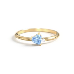 Dainty Diagonal Gemstone Heart Ring with Accent in 18K Gold Plated Silver with Blue Topaz and Cubic Zirconia