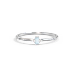 Vertical Minimalist Baguette Ring with Accents in 925 Sterling Silver with Blue Topaz and Cubic Zirconia