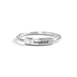 Engravable Bar Ring with Accent in 925 Sterling Silver with Lab Diamond