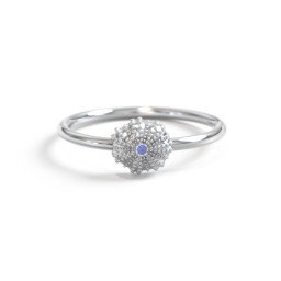 Sea Urchin Ring With Accent in 10K Solid White Gold with Blue Sapphire