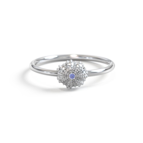Sea Urchin Ring With Accent – 10K White Gold with Blue Sapphire