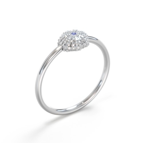 Sea Urchin Ring With Accent – 10K White Gold with Blue Sapphire