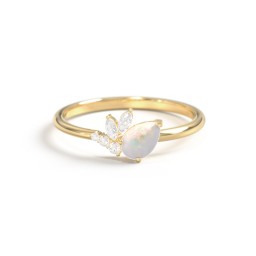 Tilted Pear Gemstone Ring with Cluster Accents