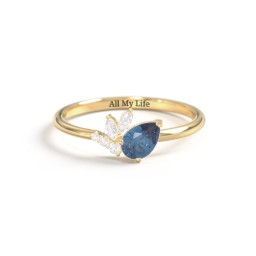 Tilted Pear Gemstone Ring with Cluster Accents in 10K Solid Yellow Gold with Blue Topaz and Cubic Zirconia