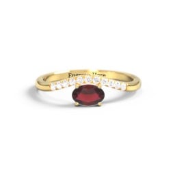 East-West Oval Gemstone Curved Ring with Accents