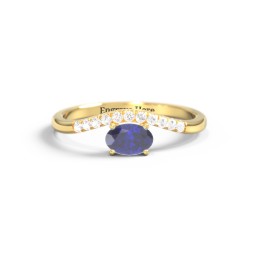East-West Oval Gemstone Curved Ring with Accents