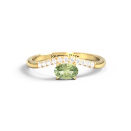 East-West Oval Gemstone Curved Ring with Accents in 10K Solid Yellow Gold with Peridot and Cubic Zirconia