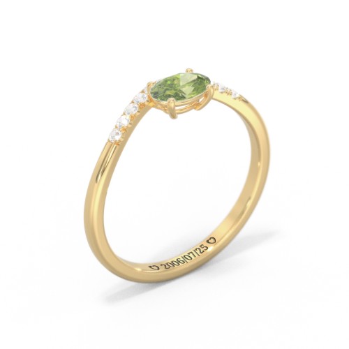 East-West Oval Gemstone Curved Ring with Accents – 10K Yellow Gold with Peridot and Cubic Zirconia