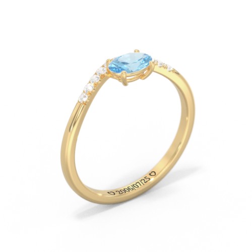 East-West Oval Gemstone Curved Ring with Accents – 10K Yellow Gold with Blue Topaz and Cubic Zirconia
