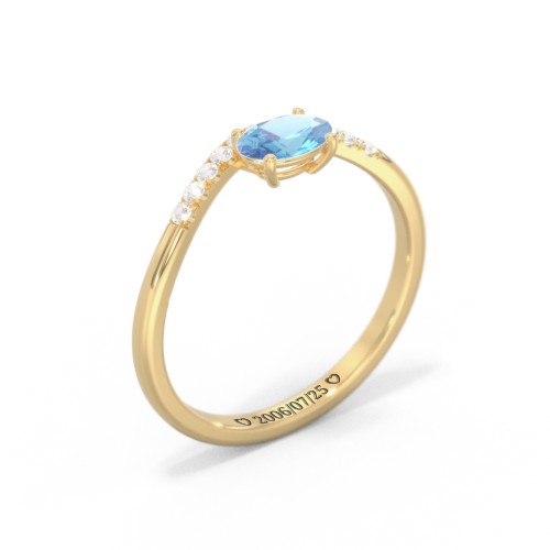 East-West Oval Gemstone Curved Ring with Accents – 10K Yellow Gold with Blue Topaz and Cubic Zirconia