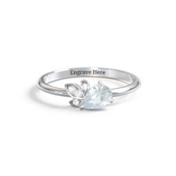 Pear Gemstone Ring with Leaf Motif Accent Stones